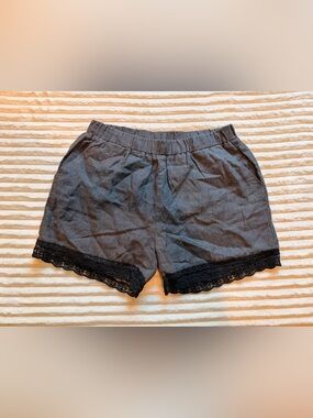 Gold Hawk Women’s Linen Black Lace-Trim Elastic Waist Shorts